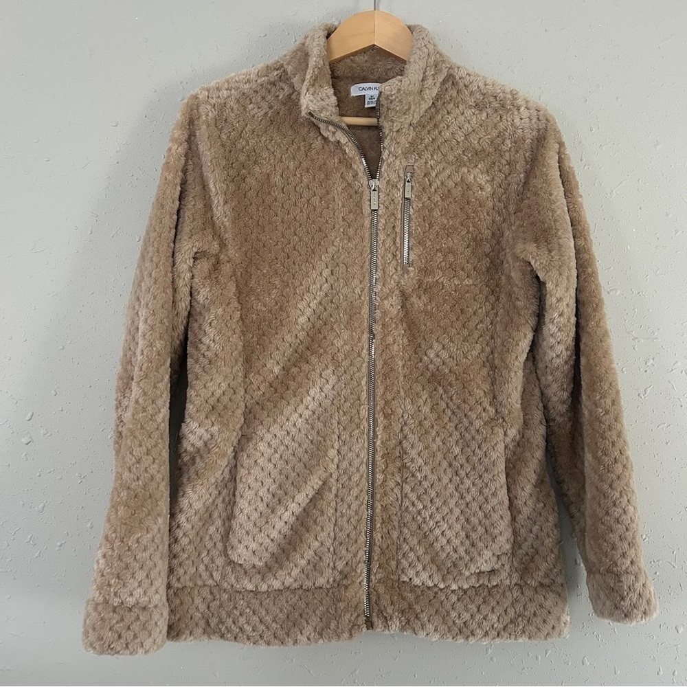 Calvin Klein Soft Cozy Cream Tan Full Zip Jacket Neutral Comfy Small